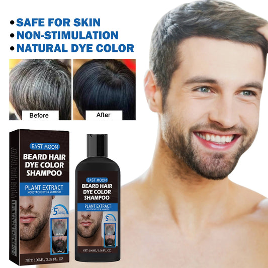 East Moon Beard Dye Shampoo For Men, Men Mustache & Beard Dye For Gray Hair To Black, Natural Beard Dye For Men 100ml