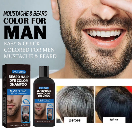 East Moon Beard Dye Shampoo For Men, Men Mustache & Beard Dye For Gray Hair To Black, Natural Beard Dye For Men 100ml
