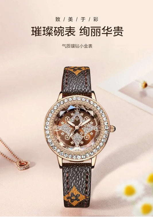 Leather Bands Women Watch Luxury Diamond Lucky Star Quartz Watch Fashion  3 Bar Waterproof Lady Clock