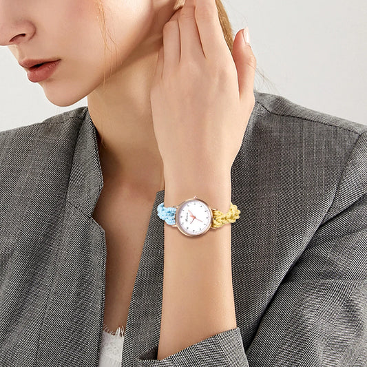 LANCARDO Quartz Braided Scrunchie Watch Elastic Rope Watch Digital Dial Women Multi-functional Ultra-thin Student Bracelet Watch