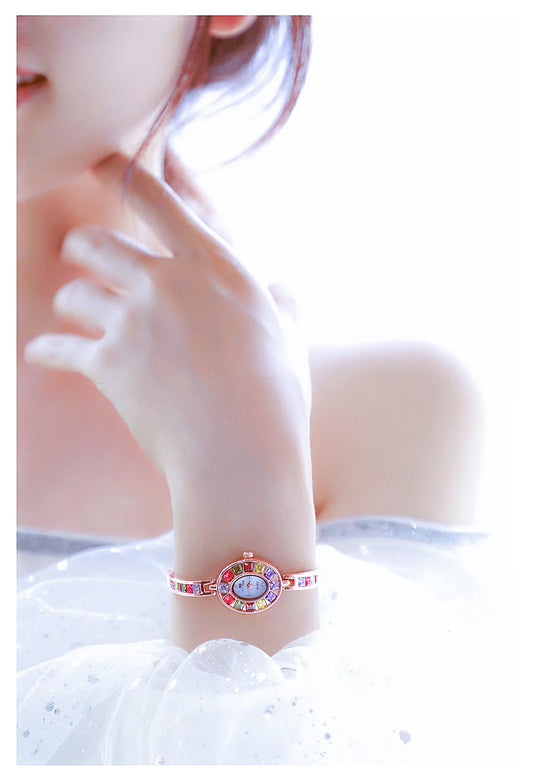 UTHAI Women's Chain Watch Brand Light Luxury Gold Gradient Rainbow Bracelet Waterproof Ladies Fashion Quartz clock Watches Gift