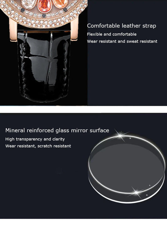 UTHAI Women's Fashion Quartz Watch 360 ° Time Comes and Turns Diamond Inlaid Dial Waterproof Female Creative Clock Wristwatches