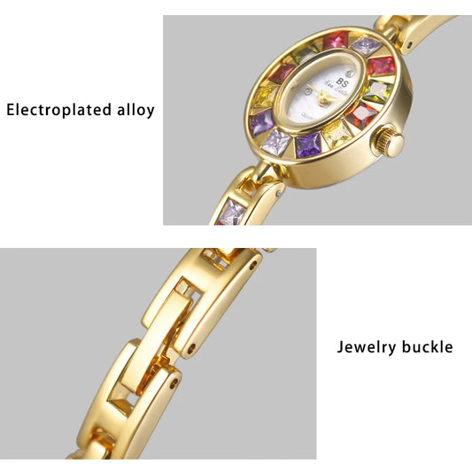 UTHAI Women's Chain Watch Brand Light Luxury Gold Gradient Rainbow Bracelet Waterproof Ladies Fashion Quartz clock Watches Gift