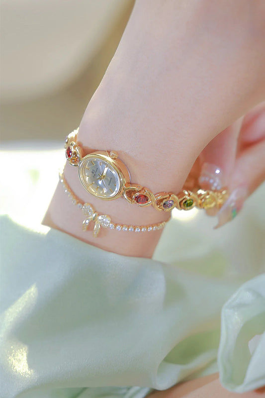 UTHAI Watch For Women Light Luxury Brand Retro Oval Rainbow Bracelet watches Waterproof Ladies Fashion Quartz Clock Wristwatches