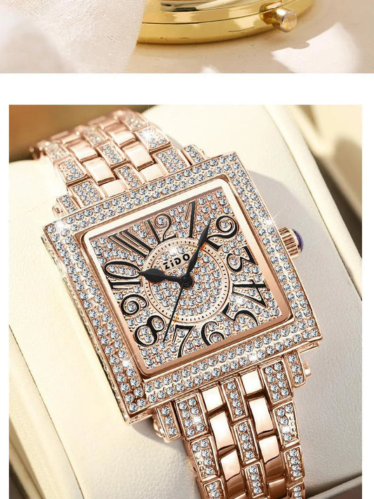 UTHAI Women's Watch Brand Light Luxury Retro Advanced Waterproof Diamond Full Sky Star Square Ladies Fashion Quartz Watches