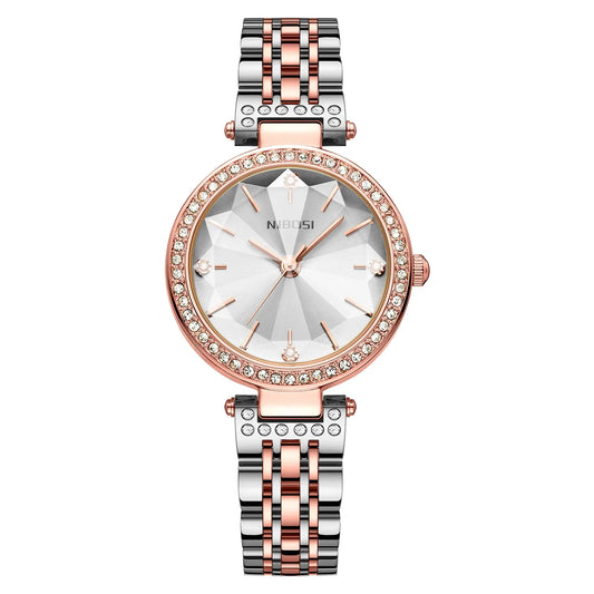 NIBOSI Simple Romantic Female Watch Rhinestone Dial Rhombus Stainless Steel Luxury Lady Quartz Wristwatches Relogio Feminino
