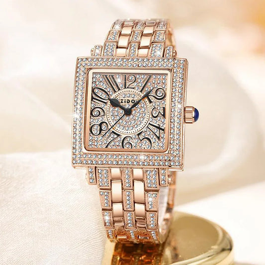 UTHAI Women's Watch Brand Light Luxury Retro Advanced Waterproof Diamond Full Sky Star Square Ladies Fashion Quartz Watches