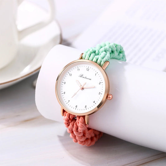 LANCARDO Quartz Braided Scrunchie Watch Elastic Rope Watch Digital Dial Women Multi-functional Ultra-thin Student Bracelet Watch