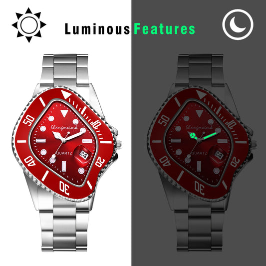 LANCARDO Men Novelty Irregular Dial Magnifier Date Lumious Hands Wrist Watch Quartz Polka Dot Shaped Case Casual Business Watch