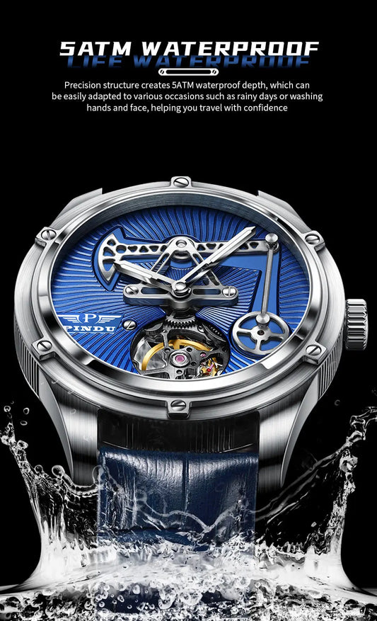 PINDU New Mechanical Watch For Men Leather Sapphire Crystal Business Men's  Watch Miyota 8215 Automatic Watches 50M Waterproof