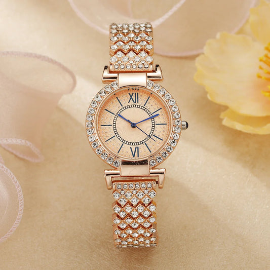 UTHAI H11 Women's Fashion Quartz Watch Full Diamond Steel Band Water Diamond Full Sky Star Roman Pattern Bracelet Watches Girl