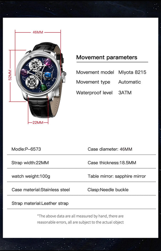 PINDU Design Starry Twelve Constellations Mechanical Watch Sapphire Waterproof Men Mechanical Wristwatches Miyata 8215 Movement