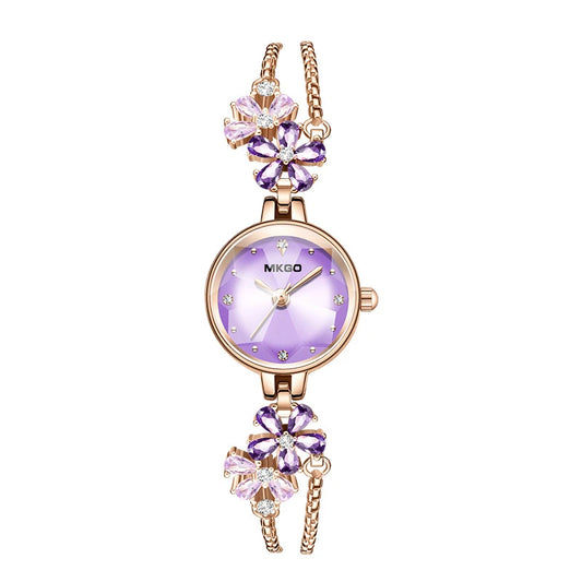 UTHAI W39 Women's Fashion Light Luxury Quartz Bracelet Watch Waterproof Premium Exquisite Violet Crystal Female's Watches Gift