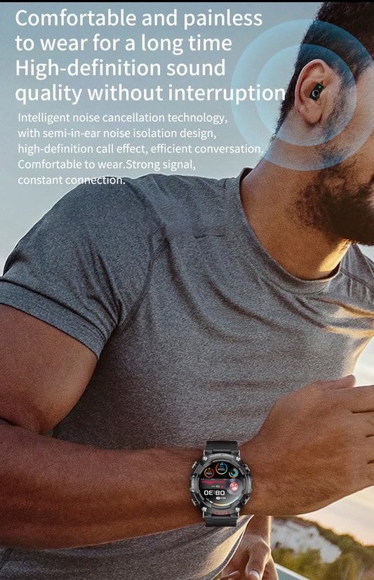 LaNikar Smart Watch AMOLED Display With In-Ear Bluetooth Headset Heart Rate Blood Pressure Oxygen Saturation Monitoring HD Audio