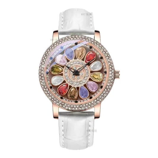 UTHAI Women's Fashion Quartz Watch 360 ° Time Comes and Turns Diamond Inlaid Dial Waterproof Female Creative Clock Wristwatches