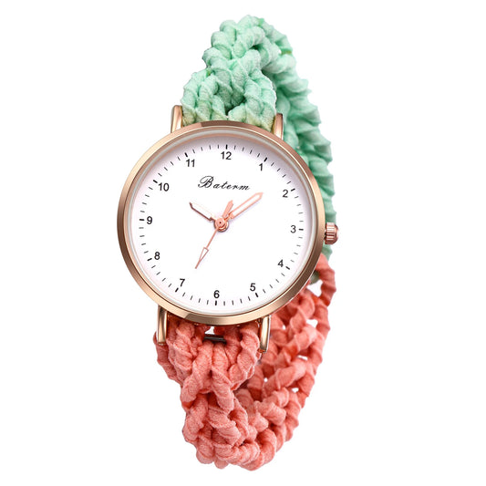 LANCARDO Quartz Braided Scrunchie Watch Elastic Rope Watch Digital Dial Women Multi-functional Ultra-thin Student Bracelet Watch
