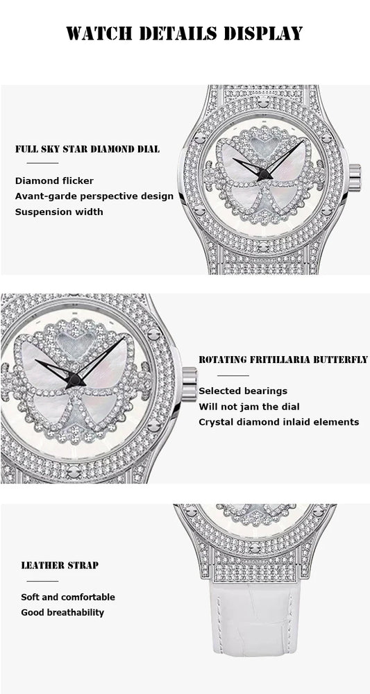 New Watch Women Full Diamond Light Luxury Hollow Full Sky Star butterfly Leather Waterproof Female Fashion Quartz Watches