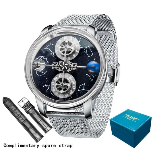 PINDU Watches New Mechanical Celestial Body Starry Twelve Constellations Sapphire Waterproof Men  Leather Wristwatches 8215A Box