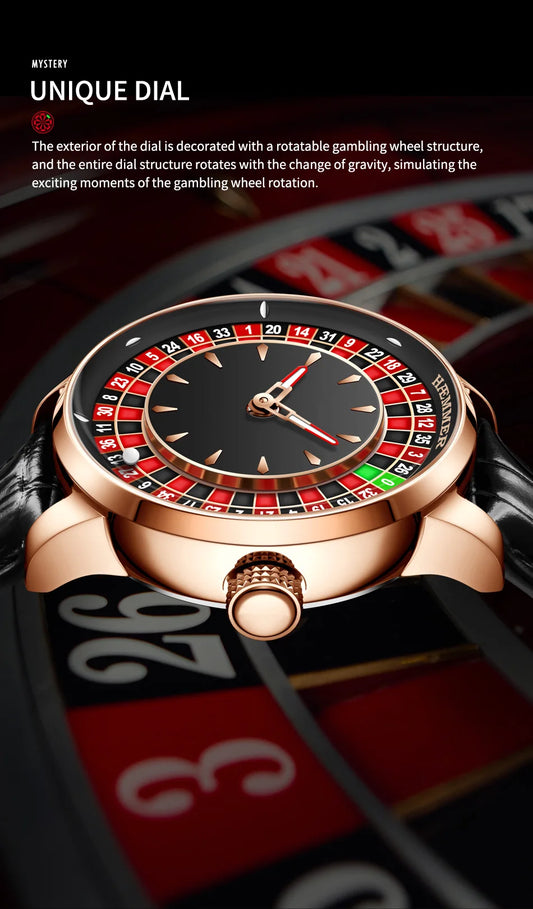 HAEMMER High end Design New Mechanical Watch NH35 Rotating Dial Las Vegas Roulette Desktop Theme Men's Diamond Luminous Watch