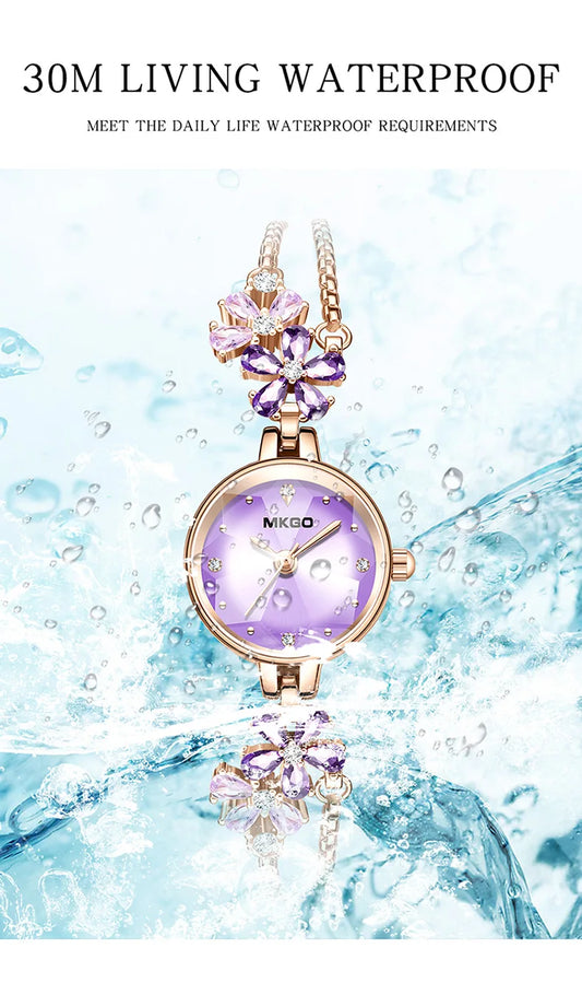 UTHAI W39 Women's Fashion Light Luxury Quartz Bracelet Watch Waterproof Premium Exquisite Violet Crystal Female's Watches Gift