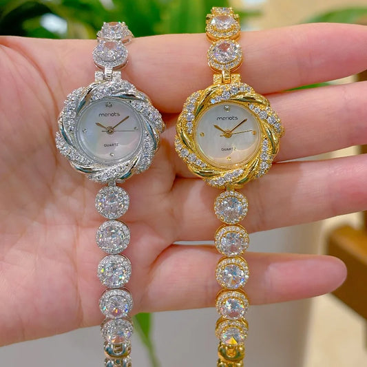 2025 New Light Luxury Fashion Women's Watch Shell Material Inlaid with Large rhinestones as a Gift, Trendy Watch