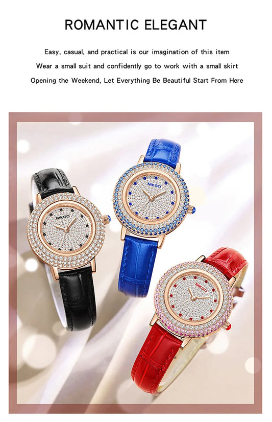 UTHAI W43 New Women's Brand Quartz Watch Luxury Full Diamond Jewelry Crystal Gem Scale Waterproof Leather Band Ladies Watches