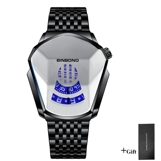 UTHAI Men Watch Trendy Motorcycle Concept Wristwatch Black Technology Watch Steel Waterproof Male Fashion Quartz Watches Has Box