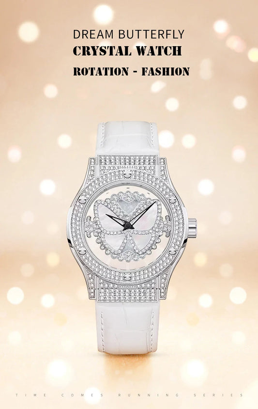 New Watch Women Full Diamond Light Luxury Hollow Full Sky Star butterfly Leather Waterproof Female Fashion Quartz Watches