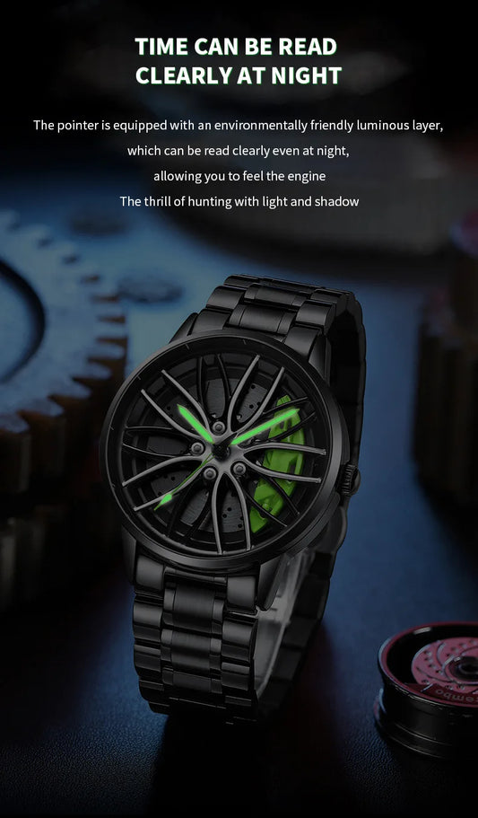 VA VA VOOM LT01 Cool Sports Car Wheel Elements Come Running Quartz Luminous Waterproof Steel Belt Watches for Man Reloj Hombre
