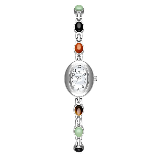 2025 Women quartz Watch Luxury Brand Retro Natural Dongling Stone Hotan Jade Waterproof Ladies Advanced Chain Wristwatches gift