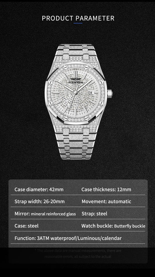 HAEMMER Luxury Men's Automatic Watch Top Brand Mechanical Frame Original Silver Fashion Watch Waterproof Clock Relogio Masculin