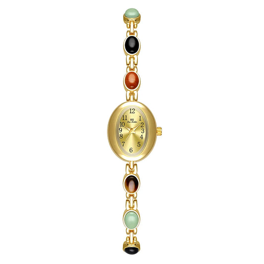 2025 Women quartz Watch Luxury Brand Retro Natural Dongling Stone Hotan Jade Waterproof Ladies Advanced Chain Wristwatches gift