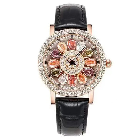 UTHAI Women's Fashion Quartz Watch 360 ° Time Comes and Turns Diamond Inlaid Dial Waterproof Female Creative Clock Wristwatches