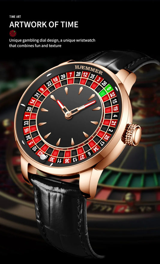 HAEMMER High end Design New Mechanical Watch NH35 Rotating Dial Las Vegas Roulette Desktop Theme Men's Diamond Luminous Watch