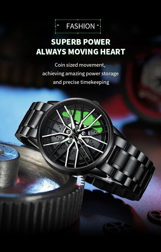 VA VA VOOM LT01 Cool Sports Car Wheel Elements Come Running Quartz Luminous Waterproof Steel Belt Watches for Man Reloj Hombre