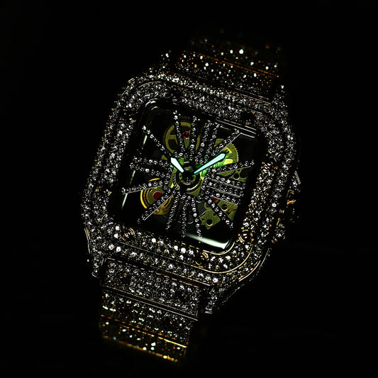 THAI W86 New 2024 Fashion Square Men's Watches Luxury Hollow Hip Hop Full Diamond Metal Waterproof Male Quartz Clock Watch Gift