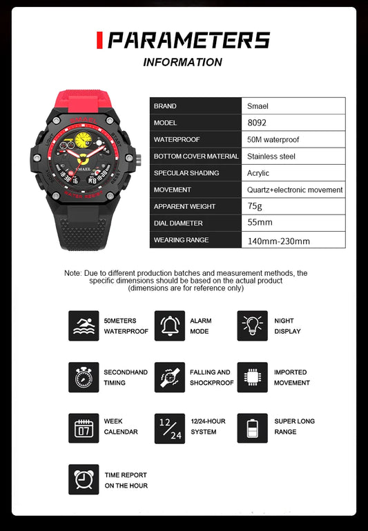 SMAEL Brand Waterproof Dropshipping Watch Alarm Clock 8092 Young Fashion Quartz Sport Wristwatches