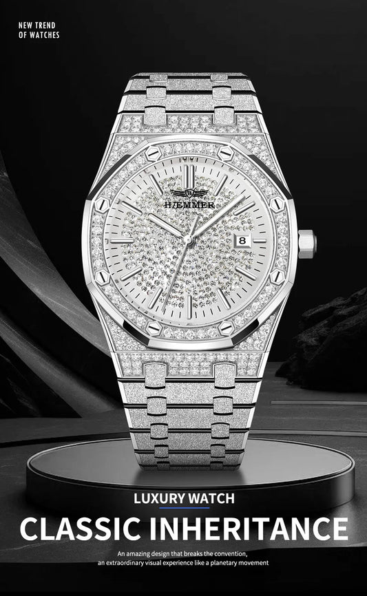 HAEMMER Luxury Men's Automatic Watch Top Brand Mechanical Frame Original Silver Fashion Watch Waterproof Clock Relogio Masculin