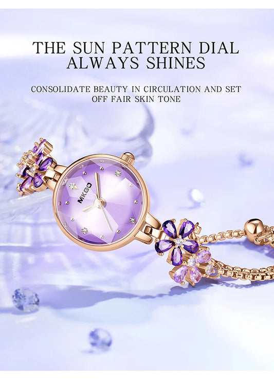 UTHAI W39 Women's Fashion Light Luxury Quartz Bracelet Watch Waterproof Premium Exquisite Violet Crystal Female's Watches Gift
