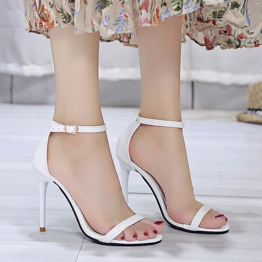 New Solid Color Simple Sexy Elegant Banquet Party High Heels Summer Open Toe Comfortable Buckle Fashion Sandals for Women