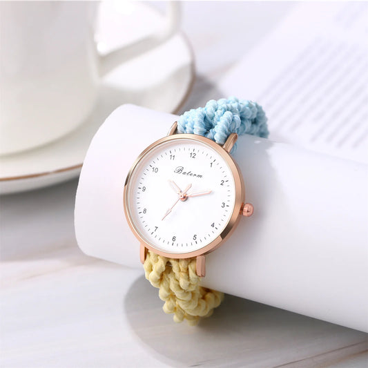 LANCARDO Quartz Braided Scrunchie Watch Elastic Rope Watch Digital Dial Women Multi-functional Ultra-thin Student Bracelet Watch