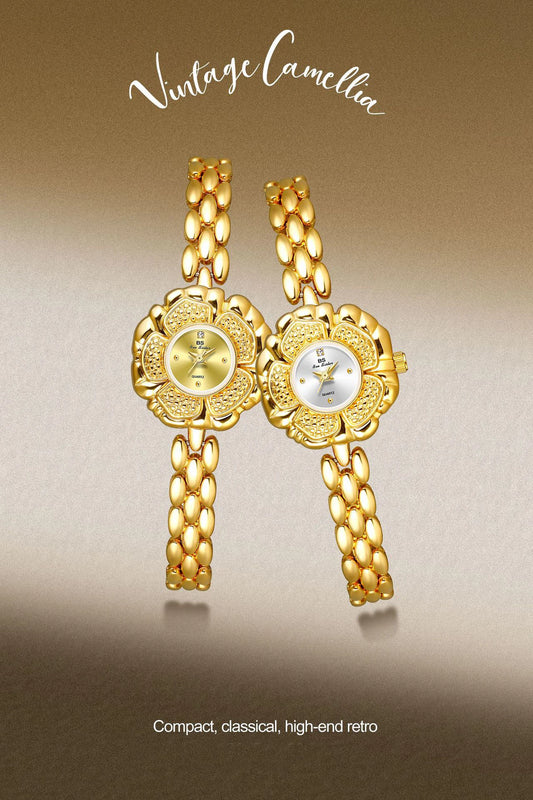 UTHAI Women's Watch Brand Light Luxury Medieval Gold Camellia Bracelet Wristwatch Waterproof Ladies Fashion Quartz Watches Gift
