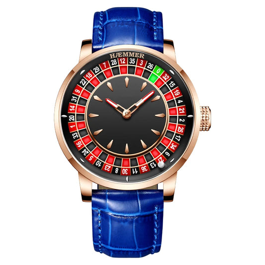 HAEMMER High end Design New Mechanical Watch NH35 Rotating Dial Las Vegas Roulette Desktop Theme Men's Diamond Luminous Watch
