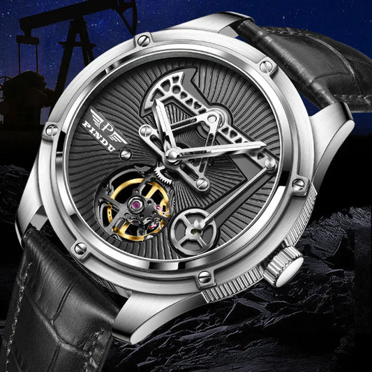 PINDU New Mechanical Watch For Men Leather Sapphire Crystal Business Men's  Watch Miyota 8215 Automatic Watches 50M Waterproof