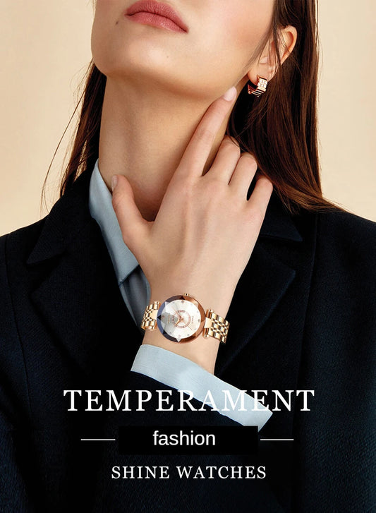 SENO Ocean Star Women Crystal Watch 2025 Top Brand Luxury Rose Gold Women Bracelet Watch For Ladies Wrist Watch Relogio Feminino