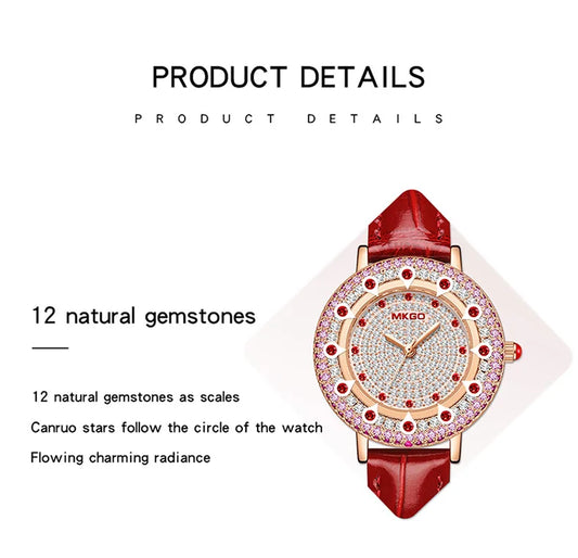 UTHAI W43 New Women's Brand Quartz Watch Luxury Full Diamond Jewelry Crystal Gem Scale Waterproof Leather Band Ladies Watches