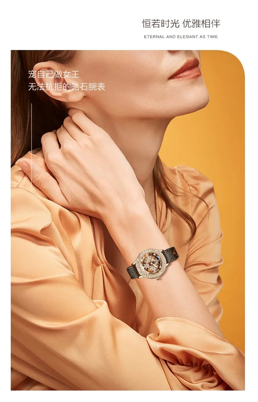 Leather Bands Women Watch Luxury Diamond Lucky Star Quartz Watch Fashion  3 Bar Waterproof Lady Clock