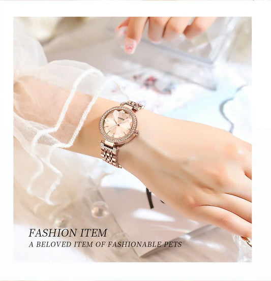 NIBOSI Simple Romantic Female Watch Rhinestone Dial Rhombus Stainless Steel Luxury Lady Quartz Wristwatches Relogio Feminino