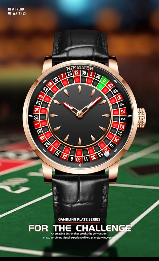HAEMMER High end Design New Mechanical Watch NH35 Rotating Dial Las Vegas Roulette Desktop Theme Men's Diamond Luminous Watch