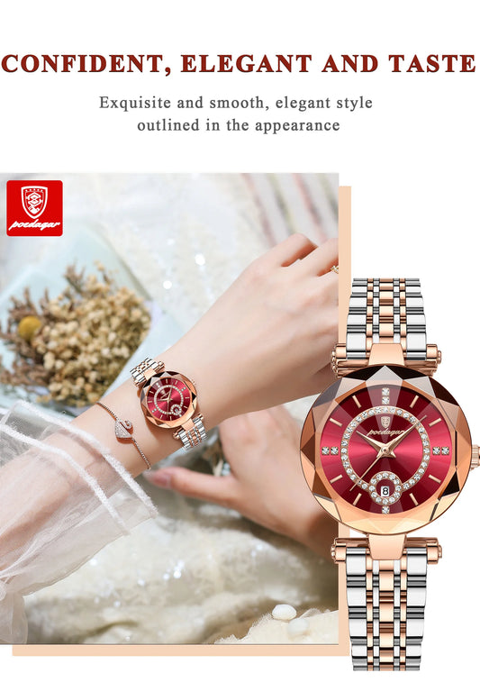 POEDAGAR Luxury Watch For Woman High Quality Diamond Ladies Quartz Watch Waterproof Date Stainless Steel Women Watches reloj+box
